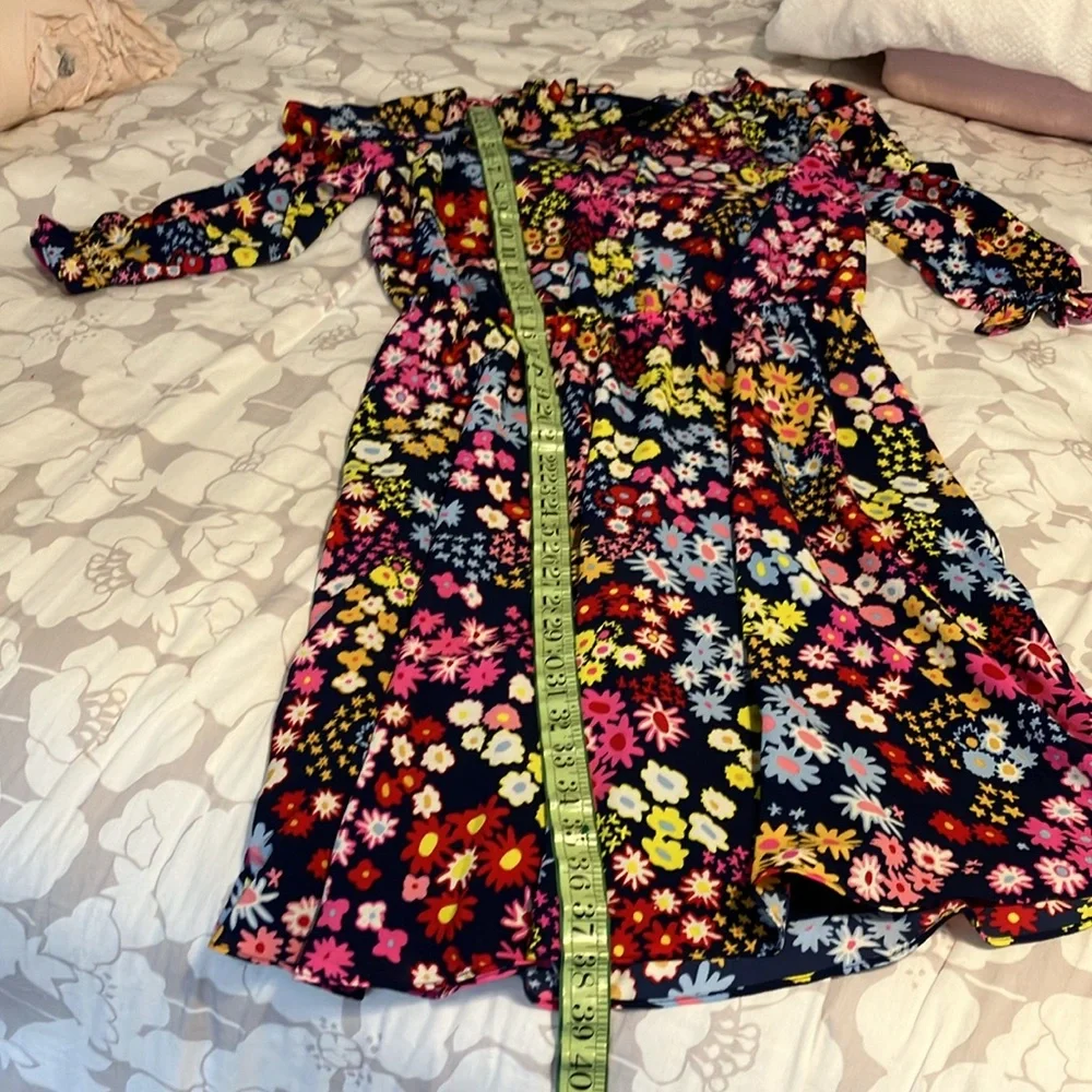 Talbots long sleeve ruffle neck floral cheerful dress EUC - Picture 9 of 12